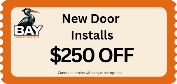 Coupon for Bay Garage Systems: New door installs with 0 off; cannot combine with other options.